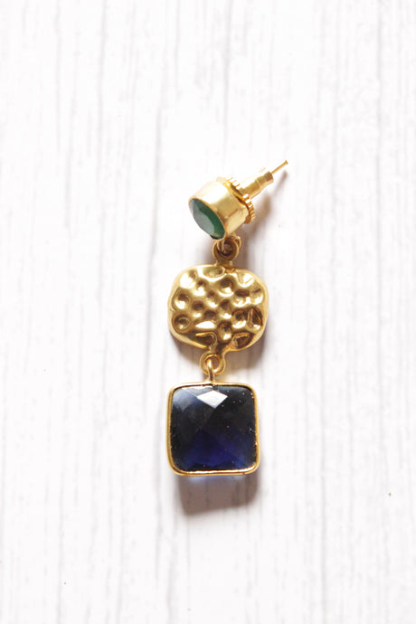 Purple Natural Stones Embedded Contemporary Brass Dangler Earrings