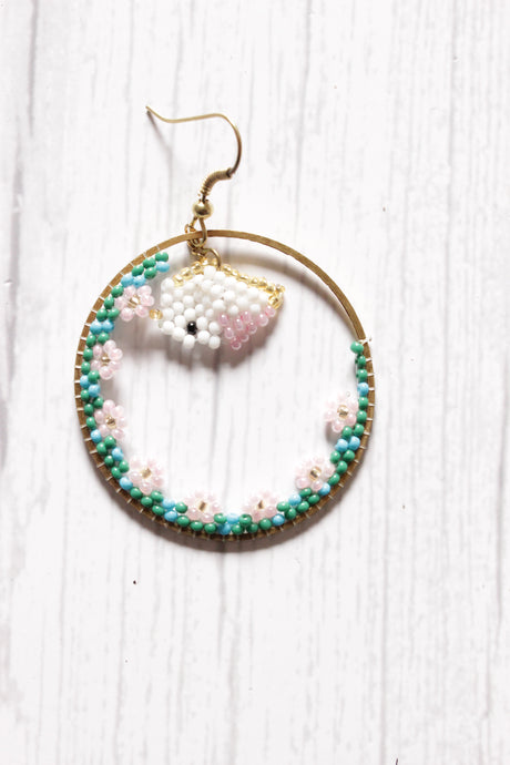 Handcrafted Flower Motifs Multi-Color Beaded Brass Hoop Earrings