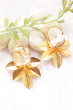 Load image into Gallery viewer, Baroque Pearl Raw Natural Gemstone Embedded Brass Stud Earrings
