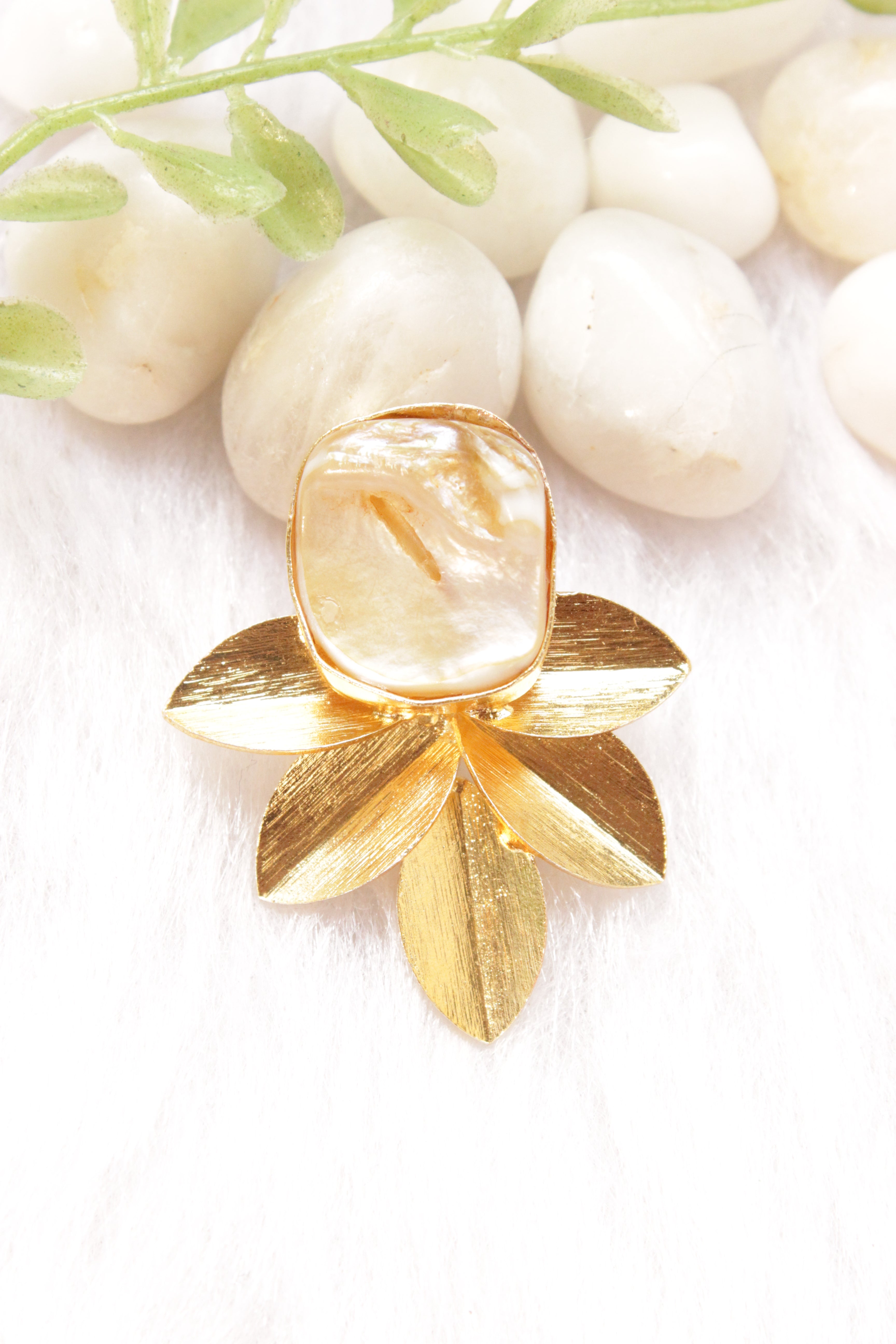 Baroque Pearl Raw Natural Gemstone Embedded Brass Stud Earrings