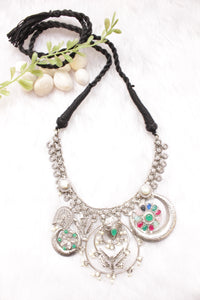 Multi-Color Gemstones Embedded Silver Finish Adjustable Length Choker Necklace