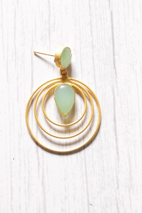 Concentric Circles Turquoise Natural Stones Embedded Brass Earrings