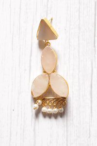 Baby Pink Natural Stones Embedded Teardrop Brass Dangler Earrings