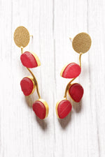 Load image into Gallery viewer, Red Teardrop Natural Stones Embedded Leaf Motif Brass Dangler Earrings
