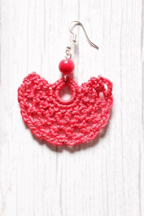 Red Jaali Pattern Handcrafted Crochet Earrings