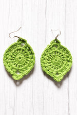 Load image into Gallery viewer, Green Jaali Pattern Handcrafted Crochet Earrings
