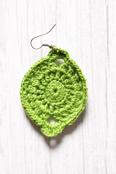 Green Jaali Pattern Handcrafted Crochet Earrings