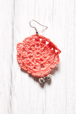 Load image into Gallery viewer, Peach Jaali Pattern Handcrafted Crochet Earrings Embellished with Ghungroo Beads
