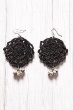 Load image into Gallery viewer, Black Jaali Pattern Handcrafted Crochet Earrings Embellished with Ghungroo Beads
