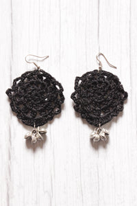 Black Jaali Pattern Handcrafted Crochet Earrings Embellished with Ghungroo Beads