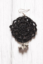 Load image into Gallery viewer, Black Jaali Pattern Handcrafted Crochet Earrings Embellished with Ghungroo Beads
