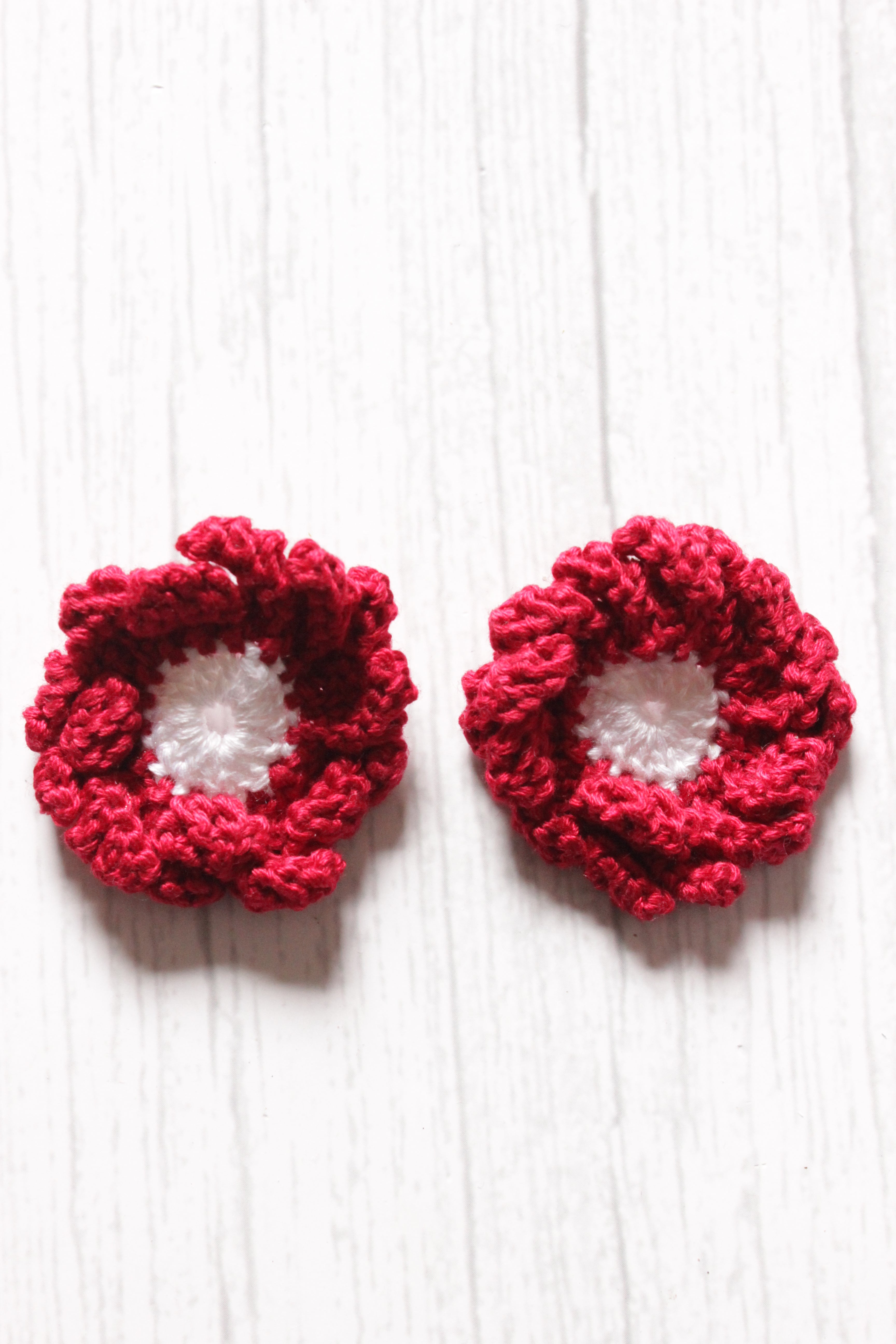 Red & White Flower Motif Handcrafted Crochet Stud Earrings