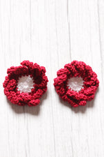 Load image into Gallery viewer, Red &amp; White Flower Motif Handcrafted Crochet Stud Earrings
