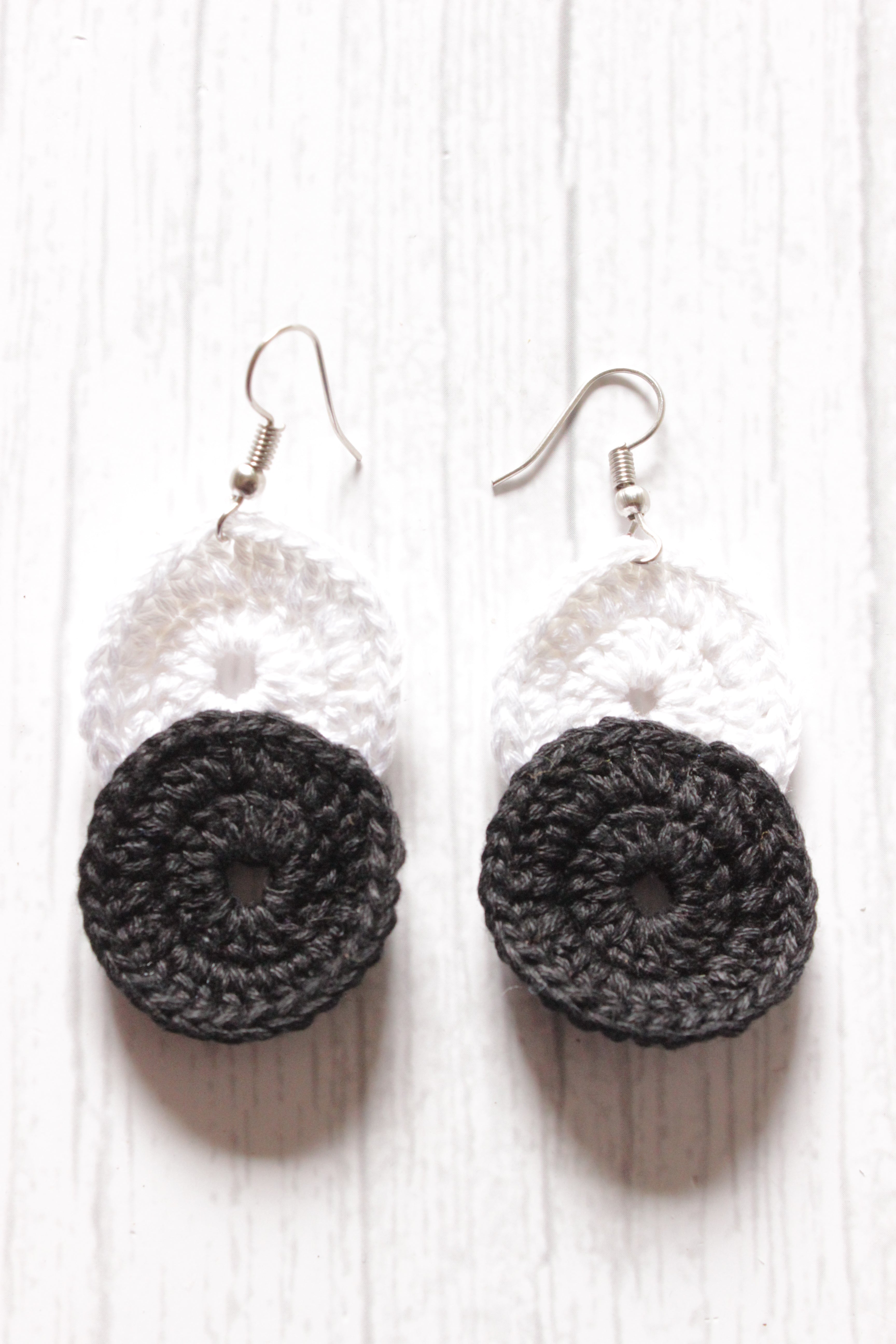 Monochrome 2 Layer Handcrafted Crochet Dangler Earrings