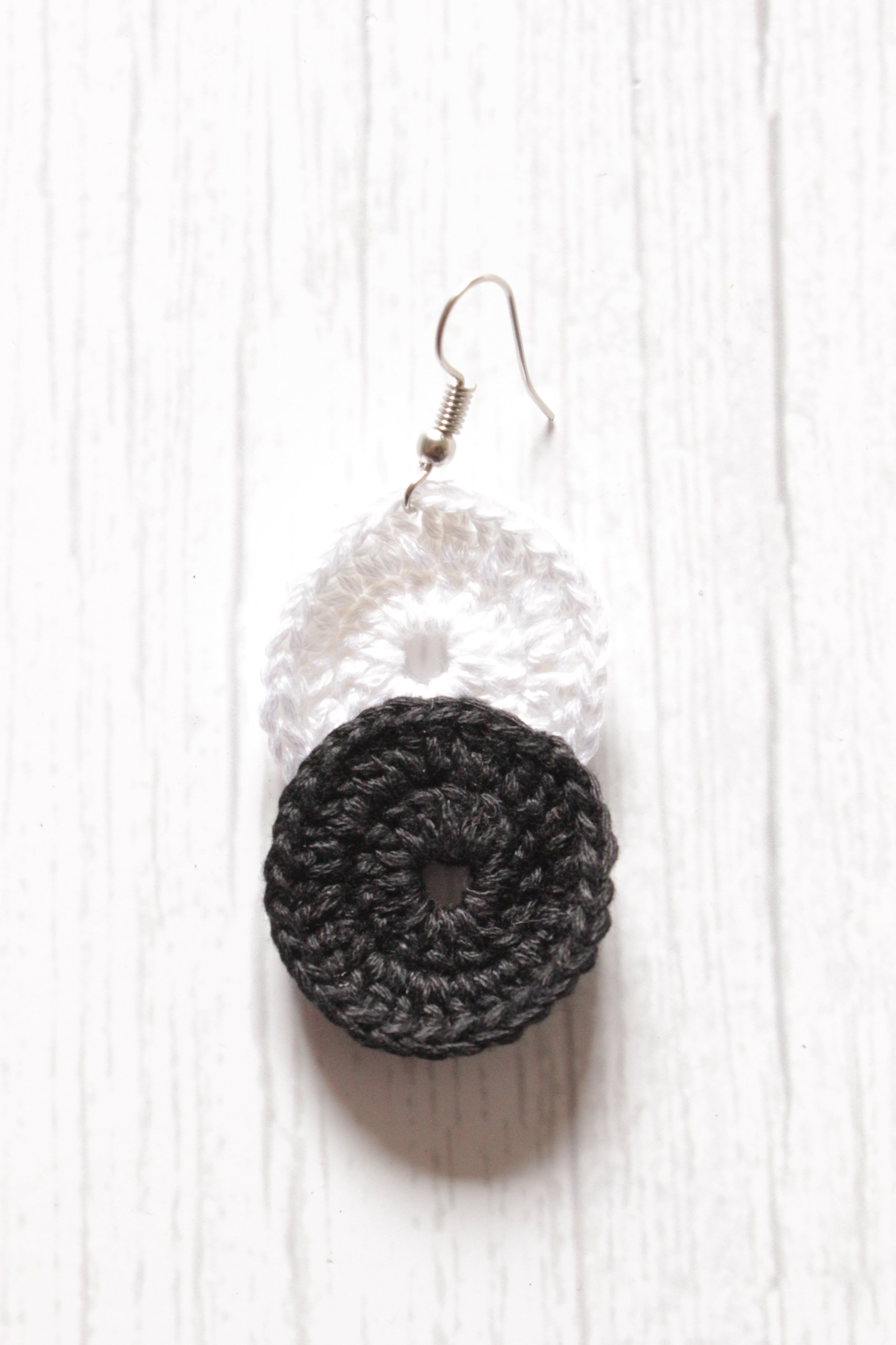 Monochrome 2 Layer Handcrafted Crochet Dangler Earrings