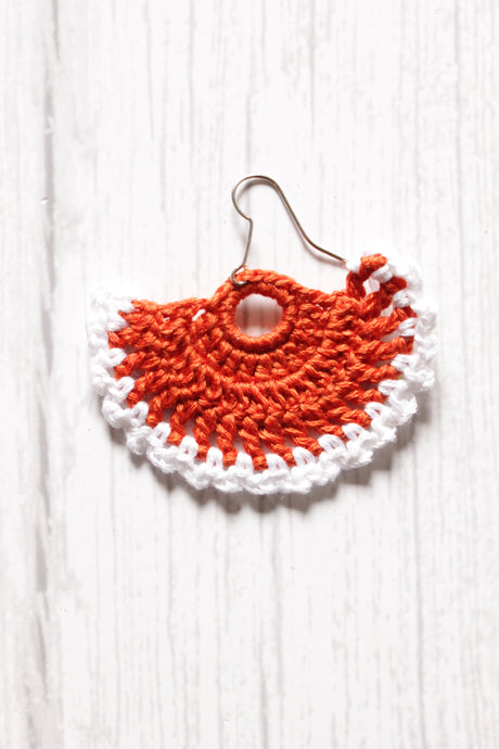Orange & White Half Moon Shape Handcrafted Crochet Dangler Earrings