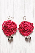 Load image into Gallery viewer, Pink Jaali Pattern Handcrafted Crochet Dangler Earrings Embellished with Ghungroo Beads
