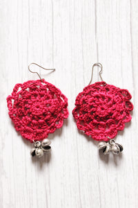 Pink Jaali Pattern Handcrafted Crochet Dangler Earrings Embellished with Ghungroo Beads
