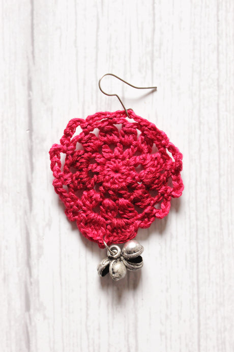 Pink Jaali Pattern Handcrafted Crochet Dangler Earrings Embellished with Ghungroo Beads