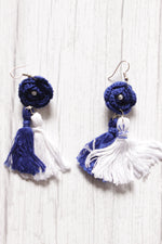 Load image into Gallery viewer, Blue and White Handcrafted Crochet Dangler Earrings
