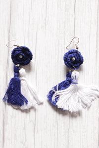 Blue and White Handcrafted Crochet Dangler Earrings