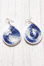 Load image into Gallery viewer, Blue and White Handcrafted Tear Drop Shape Crochet Dangler Earrings
