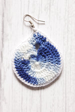 Load image into Gallery viewer, Blue and White Handcrafted Tear Drop Shape Crochet Dangler Earrings
