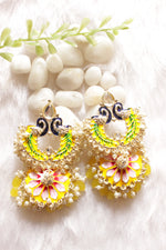 Load image into Gallery viewer, Bright Yellow Hand Painted Meenakari Work Statement Jhumka Earrings Accentuated with White and Yellow Beads
