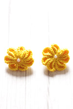 Load image into Gallery viewer, Yellow Flower Motif Handcrafted Crochet Stud Earrings
