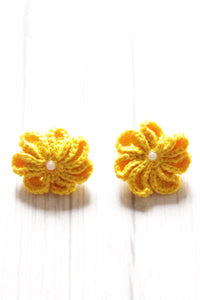 Yellow Flower Motif Handcrafted Crochet Stud Earrings