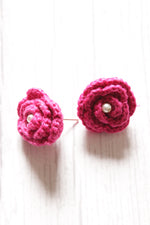 Load image into Gallery viewer, Fuchsia Flower Motif Handcrafted Crochet Stud Earrings
