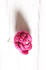 Load image into Gallery viewer, Fuchsia Flower Motif Handcrafted Crochet Stud Earrings
