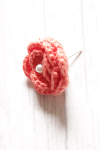 Peach Flower Motif Handcrafted Crochet Stud Earrings