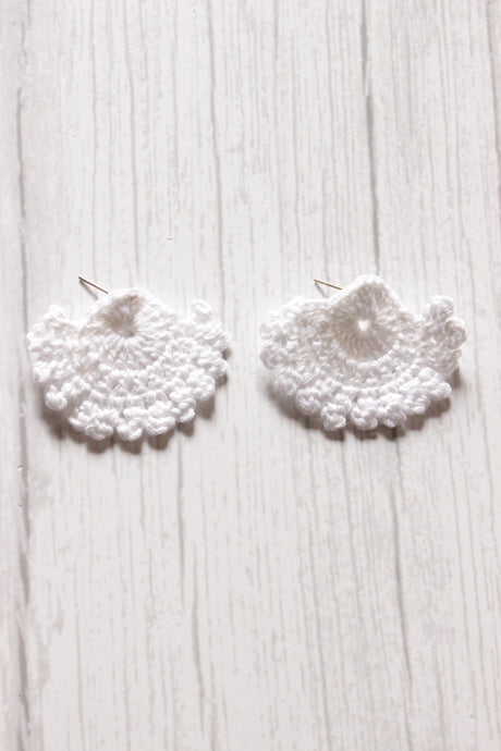White Half Moon Shape Handcrafted Crochet Stud Earrings