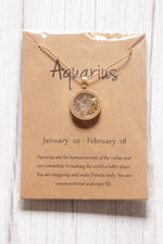 Load image into Gallery viewer, Aquarius Sun Sign Gold Plated Day Style Round Resin Horoscope Astrology Minimalist Pendant Necklace with Card
