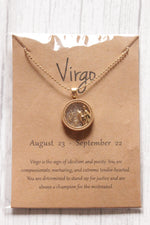 Load image into Gallery viewer, Virgo Sun Sign Gold Plated Day Style Round Resin Horoscope Astrology Minimalist Pendant Necklace with Card
