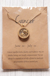 Cancer Sun Sign Gold Plated Day Style Round Resin Horoscope Astrology Minimalist Pendant Necklace with Card