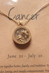 Cancer Sun Sign Gold Plated Day Style Round Resin Horoscope Astrology Minimalist Pendant Necklace with Card