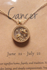 Load image into Gallery viewer, Cancer Sun Sign Gold Plated Day Style Round Resin Horoscope Astrology Minimalist Pendant Necklace with Card

