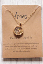 Load image into Gallery viewer, Aries Sun Sign Gold Plated Day Style Round Resin Horoscope Astrology Minimalist Pendant Necklace with Card
