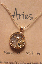 Load image into Gallery viewer, Aries Sun Sign Gold Plated Day Style Round Resin Horoscope Astrology Minimalist Pendant Necklace with Card
