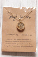 Sagittarius Sun Sign Gold Plated Day Style Round Resin Horoscope Astrology Minimalist Pendant Necklace with Card