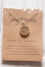 Load image into Gallery viewer, Sagittarius Sun Sign Gold Plated Day Style Round Resin Horoscope Astrology Minimalist Pendant Necklace with Card
