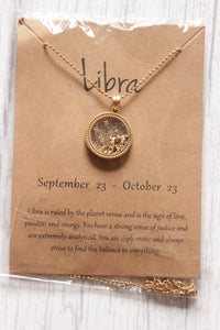 Libra Sun Sign Gold Plated Day Style Round Resin Horoscope Astrology Minimalist Pendant Necklace with Card