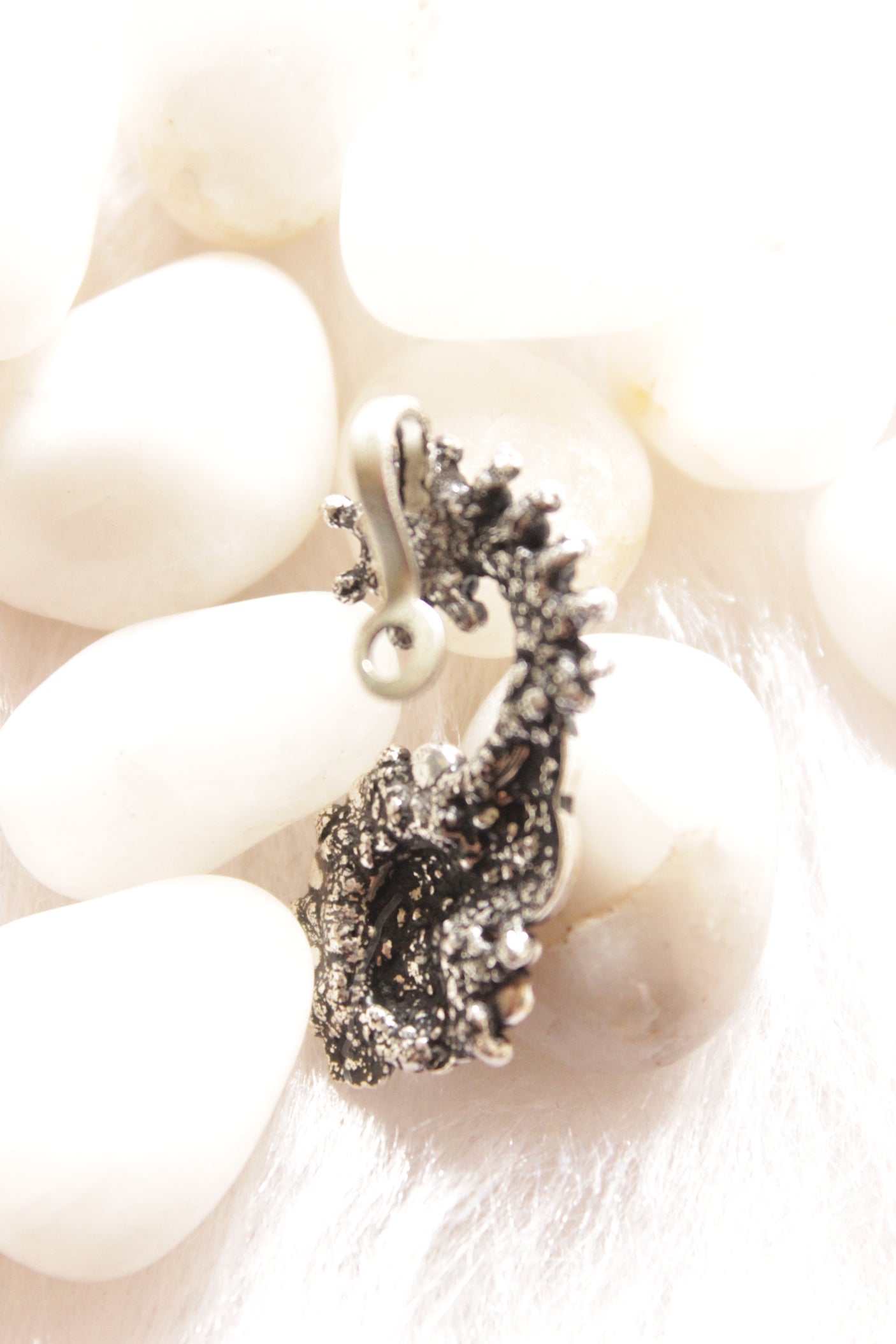 Traditional Stones Embedded Silver Finish Peacock Shape Clip-On Maharashtrian Nath