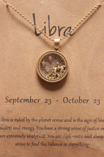 Load image into Gallery viewer, Libra Sun Sign Gold Plated Day Style Round Resin Horoscope Astrology Minimalist Pendant Necklace with Card
