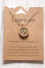 Capricorn Sun Sign Gold Plated Day Style Round Resin Horoscope Astrology Minimalist Pendant Necklace with Card