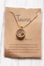 Load image into Gallery viewer, Taurus Sun Sign Gold Plated Day Style Round Resin Horoscope Astrology Minimalist Pendant Necklace with Card
