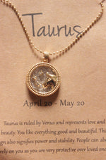 Load image into Gallery viewer, Taurus Sun Sign Gold Plated Day Style Round Resin Horoscope Astrology Minimalist Pendant Necklace with Card
