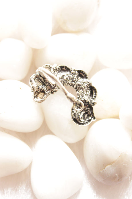 Glass Stones Embedded Oxidised Silver Finish Clip-On Maharashtrian Nath